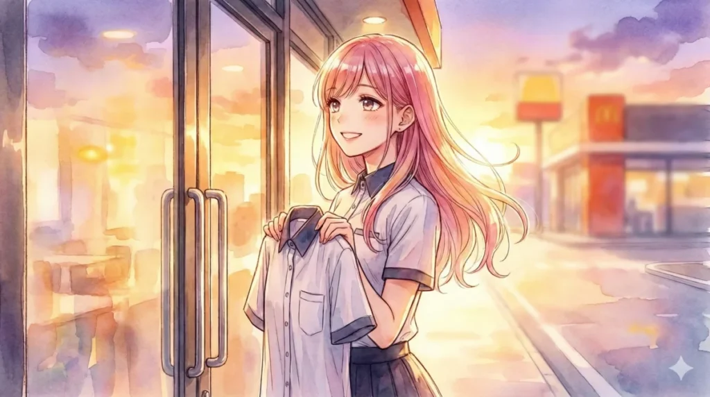 手入れされた髪色を個性として活かし制服を着て自信を持つ瞬間のイメージ