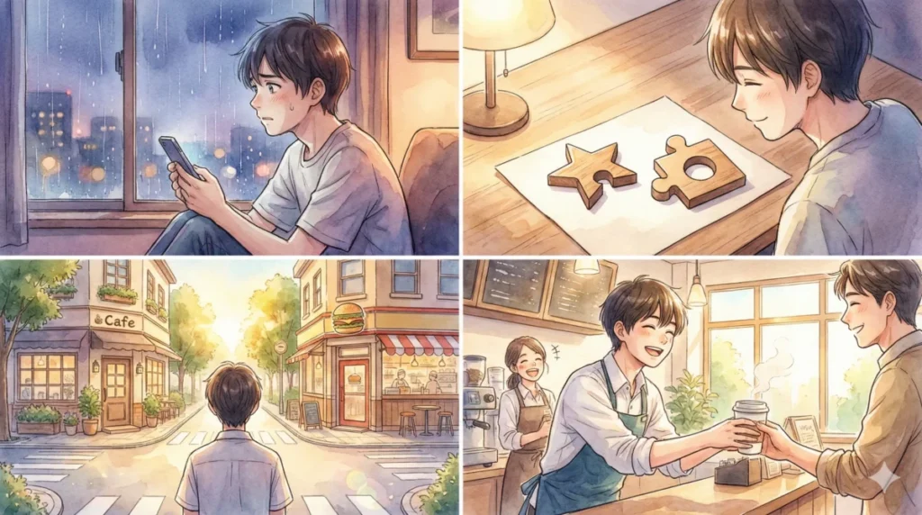 自分に最適な職場を見つけるための過程として不採用を捉え、前向きに次の一歩を踏み出すイメージ